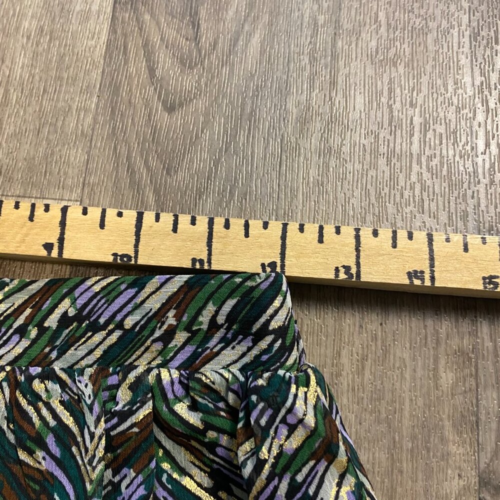 Ophelia Roe Patterned Tiered Maxi Skirt Size Small Green Purple Gold - Picture 5 of 7
